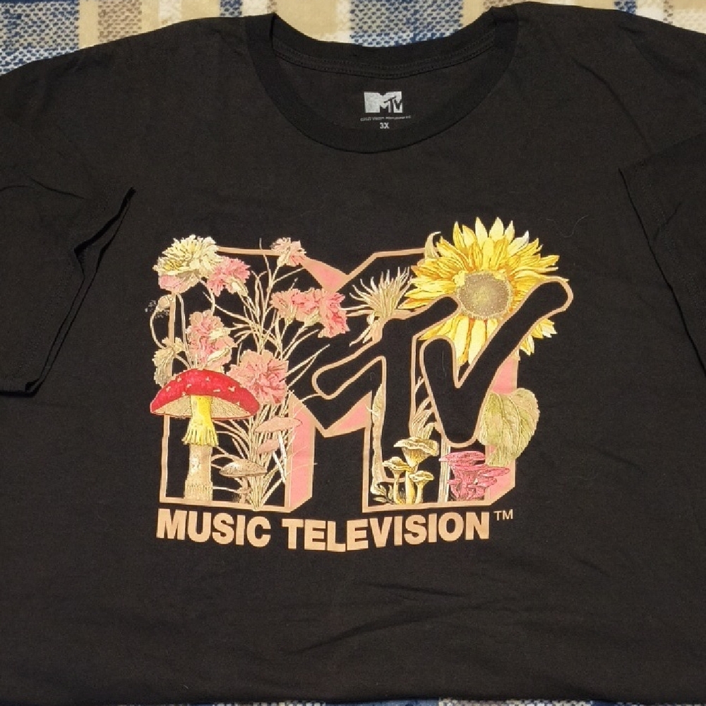 MTV Black Tee with Floral Graphics